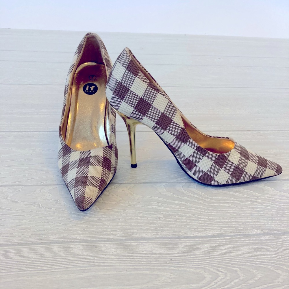 Olive plaid stiletto heels
